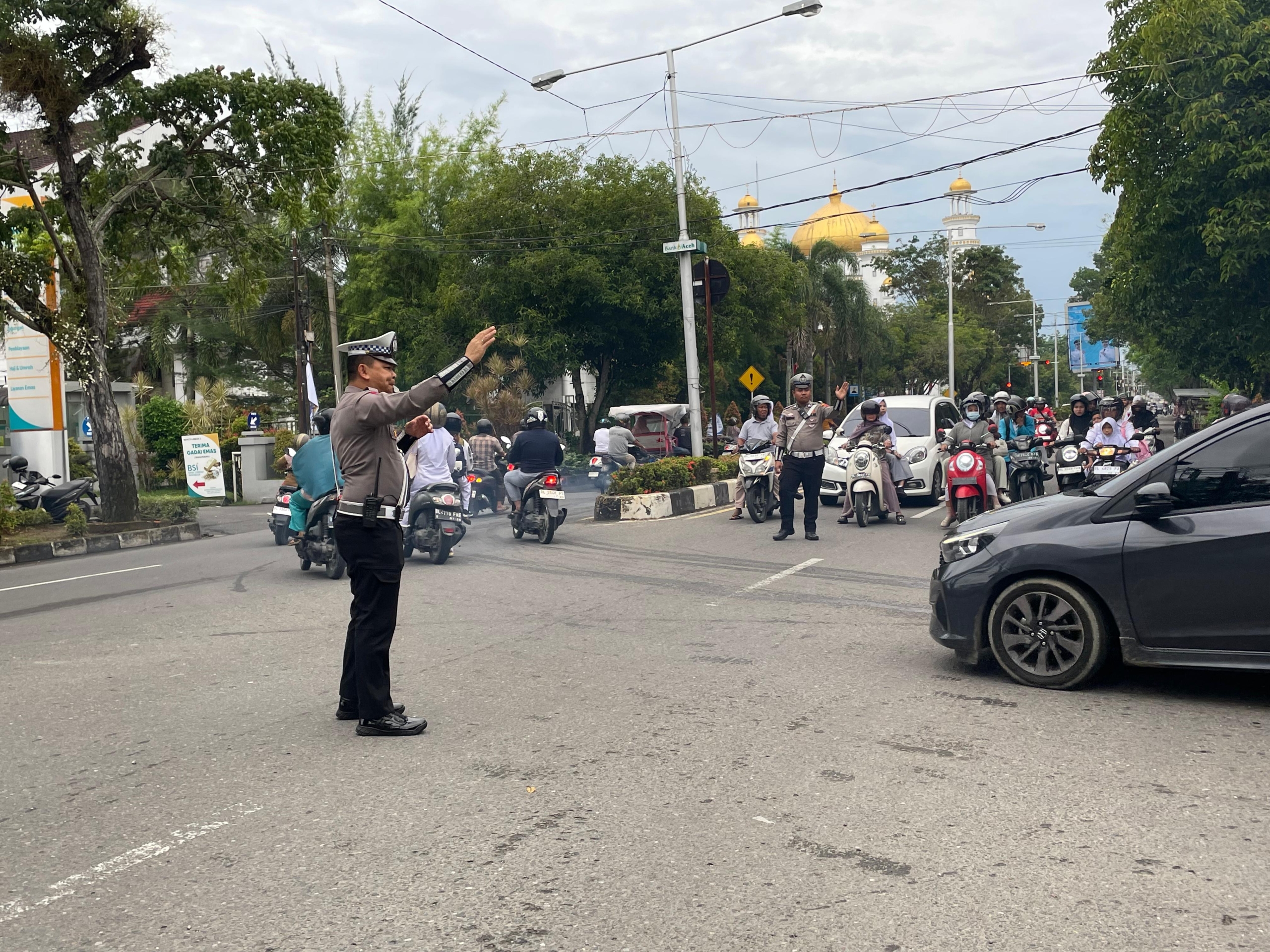 Sat Lantas Polres Langsa Gelar Strong Point Pagi di Jalan Ahmad Yani