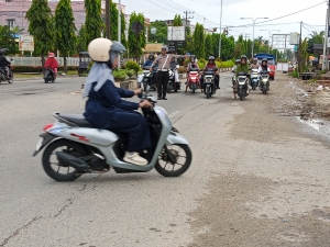 Sat Lantas Polres Langsa Gelar Strong Point Pagi di Jalan Ahmad Yani