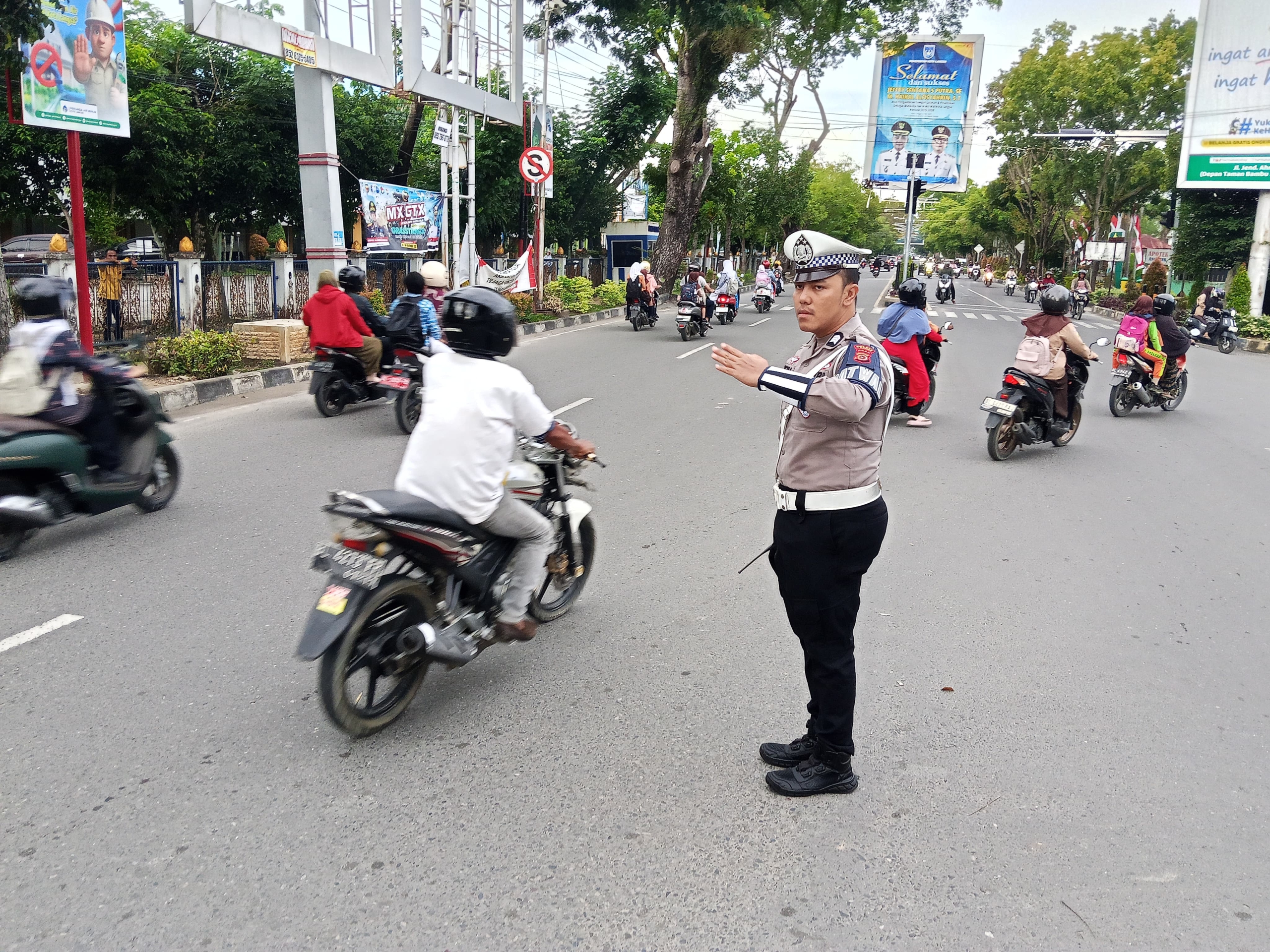 Satlantas Polres Langsa Gelar Strong Point Pagi di Jalan Ahmad Yani