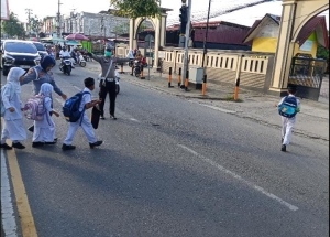 Sat Lantas Polres Langsa Laksanakan Strong Point Pagi di Jalan Ahmad Yani