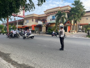 Sat Lantas Polres Langsa Gelar Strong Point Pagi di Jalan Ahmad Yani