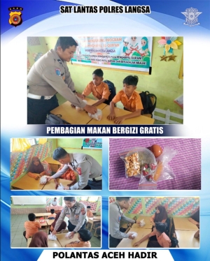 Sat Lantas Polres Langsa Kawal Pendistribusian Program Makan Bergizi Gratis di Sekolah Wilkum Langsa Kota
