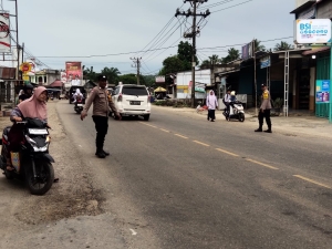Polsek Rantau Selamat Laksanakan Strong Point Pagi di Jalur Medan–Banda Aceh