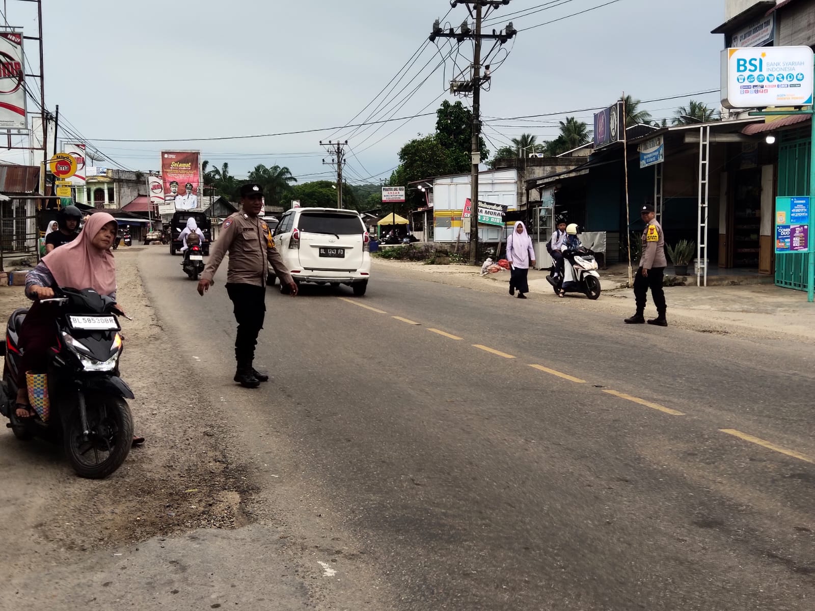 Polsek Rantau Selamat Laksanakan Strong Point Pagi di Jalur Medan–Banda Aceh