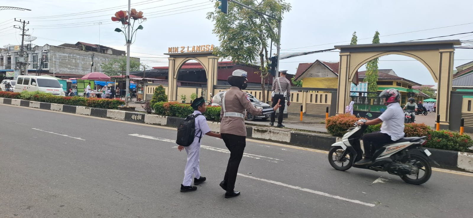 Sat Lantas Polres Langsa Gelar Strong Point Pagi di Jalan Ahmad Yani