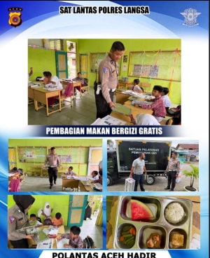 Sat Lantas Polres Langsa Kawal Program Pemberian Makan Bergizi Gratis untuk Anak-anak