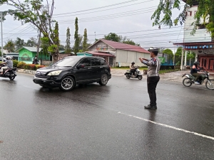 Sat Lantas Polres Langsa Laksanakan Strong Point Pagi di Jalan Ahmad Yani
