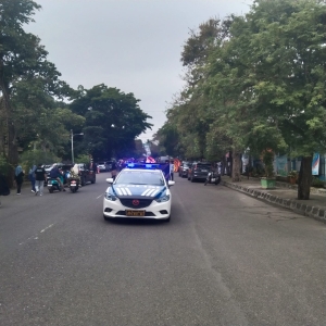 Sat Lantas Polres Langsa Kawal Pawai Ta’aruf Milad Muhammadiyah ke-113 di Kota Langsa