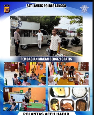 Sat Lantas Polres Langsa Pengawalan dan Pendistribusian Program Nasional Pemberian Makan Bergizi Gratis di Sekolah Wilkum Langsa Kota