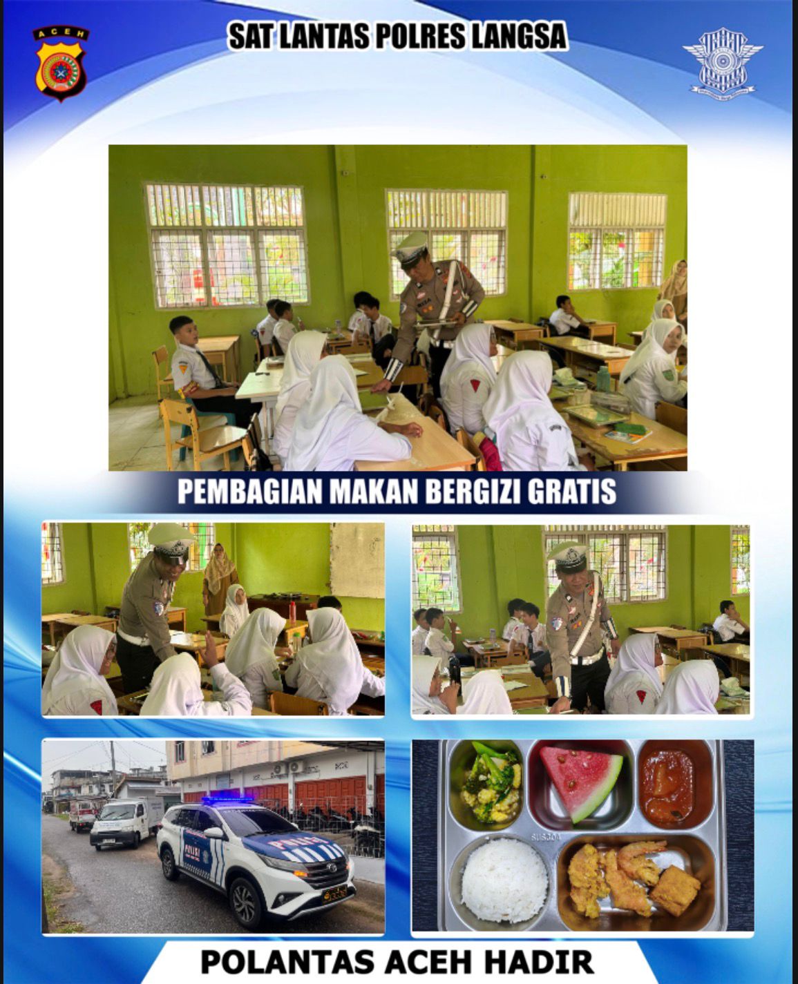 Sat Lantas Polres Langsa Kawal Distribusi Program Makan Bergizi Gratis di Sekolah Wilayah Langsa Kota