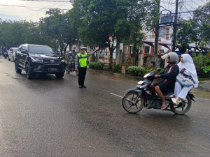 Satlantas Polres Langsa Gelar Strong Point Pagi di Jalan Ahmad Yani