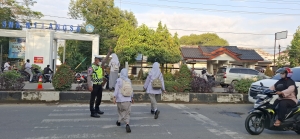 Satlantas Polres Langsa Gelar Strong Point Pagi di Jalan Ahmad Yani