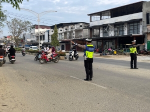 Satlantas Polres Langsa Gelar Strong Point Pagi di Jalan Ahmad Yani