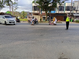 Satlantas Polres Langsa Gelar Strong Point Pagi di Jalan Ahmad Yani