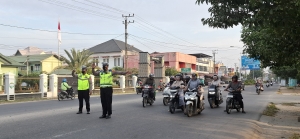 Sat Lantas Polres Langsa Gelar Strong Point Pagi di Jalan Ahmad Yani