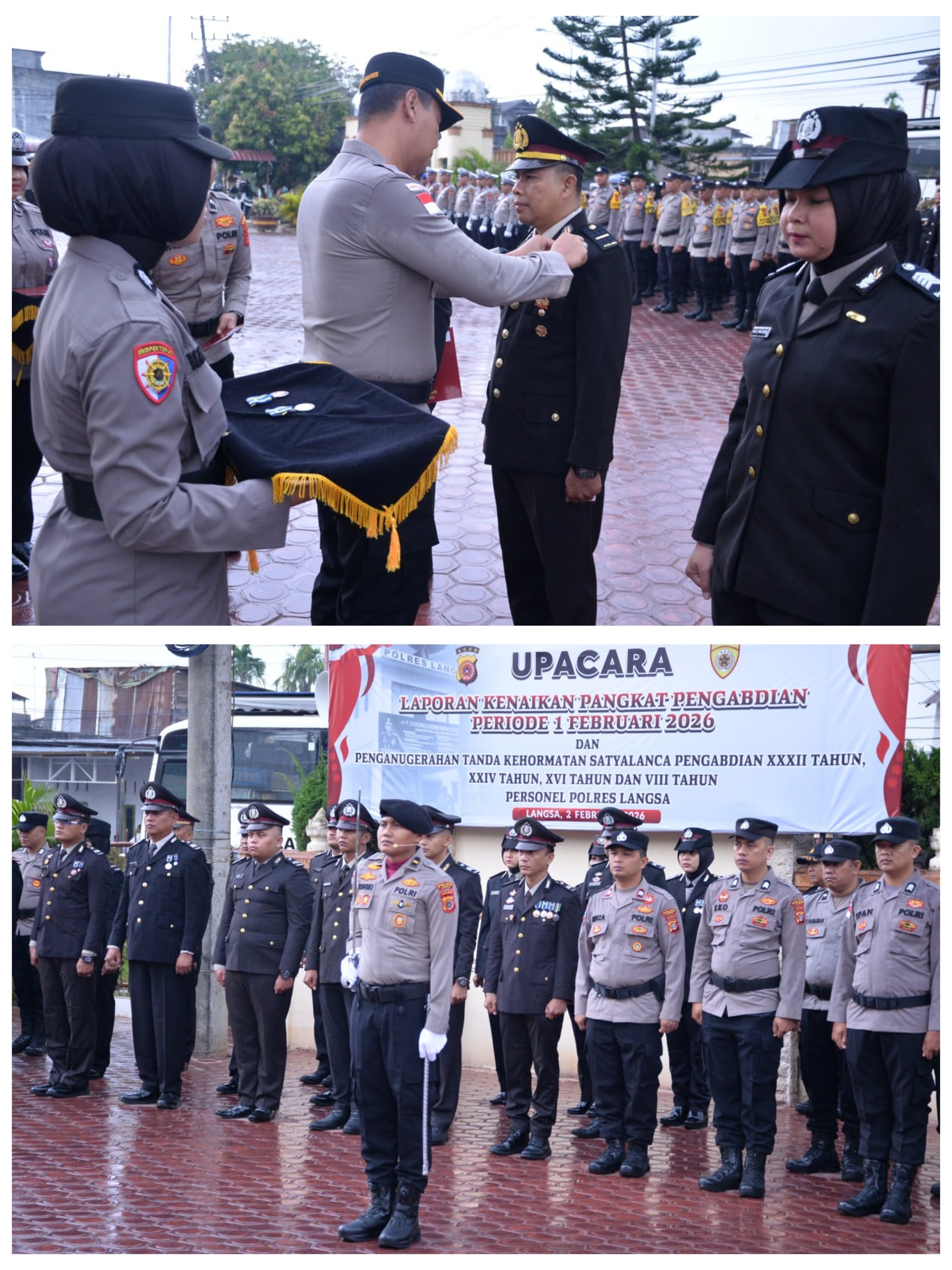 Wakapolres Langsa Pimpin Upacara Kenaikan Pangkat Pengabdian dan Penganugerahan Satyalencana