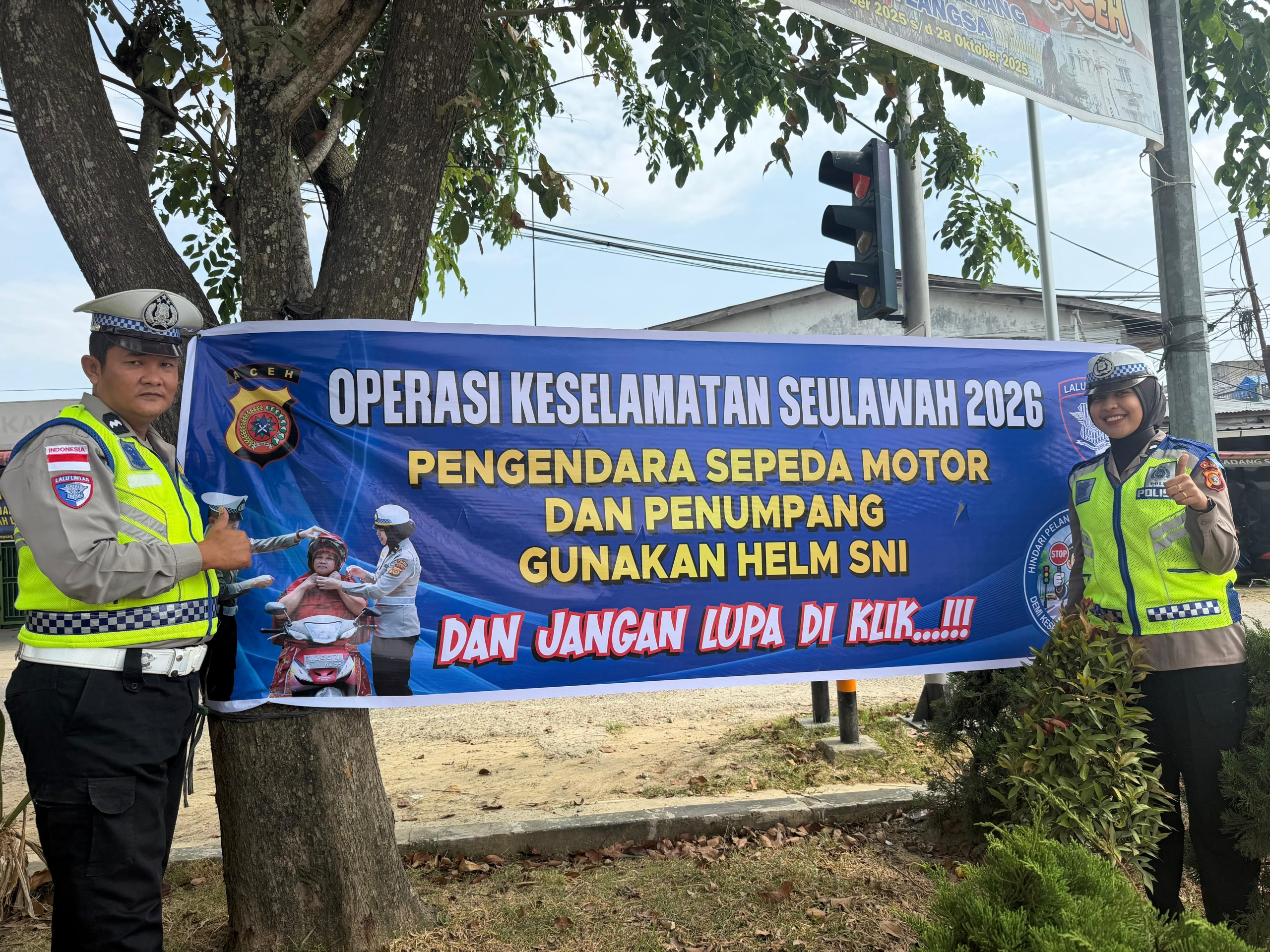 Satlantas Polres Langsa Pasang Spanduk Ops Keselamatan Seulawah 2026
