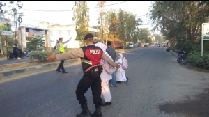 Sat Samapta Polres Langsa Laksanakan Strong Point Pagi di Sejumlah Titik Kota