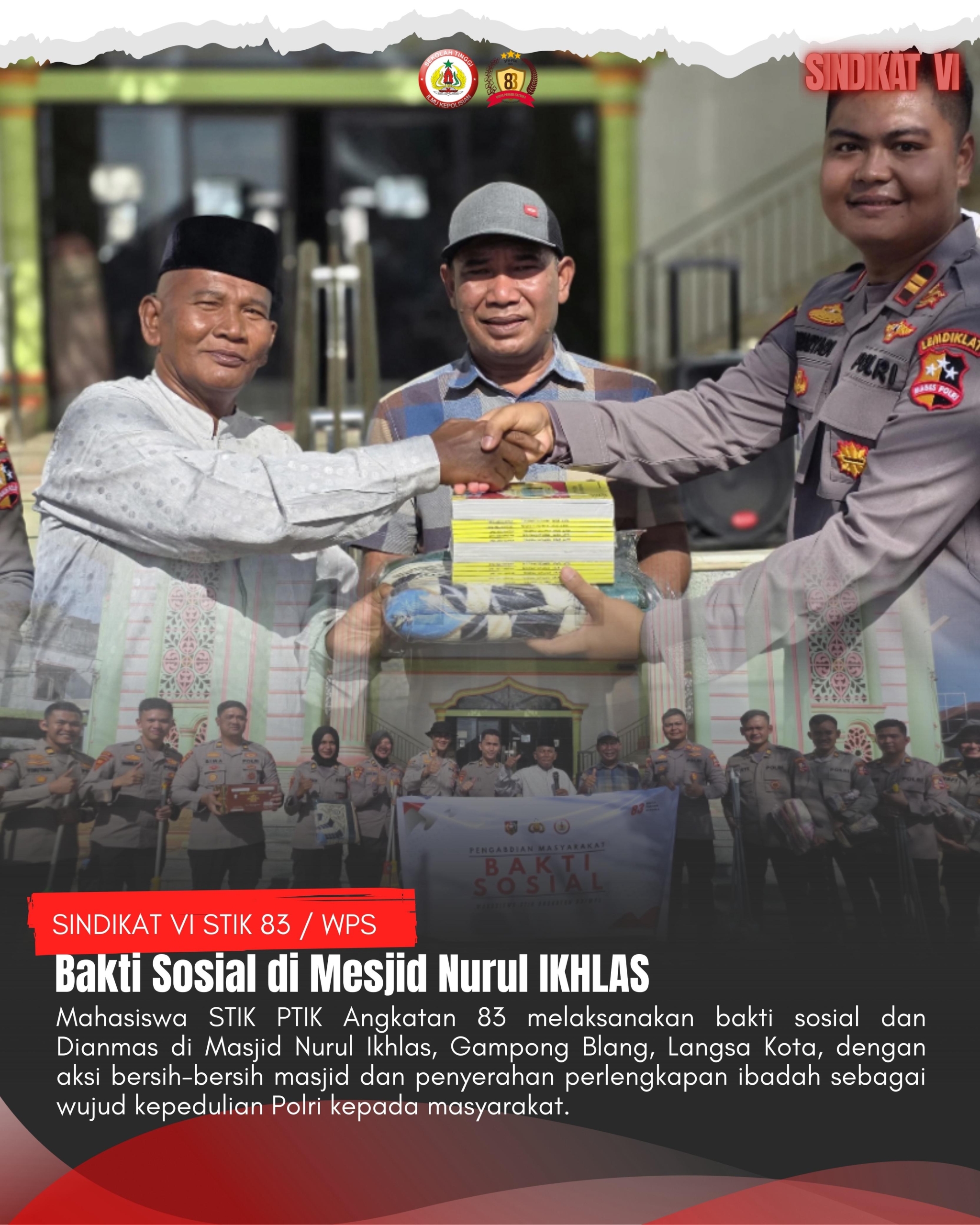 Mahasiswa STIK Angkatan 83 Gelar Bakti Sosial dan Dianmas di Masjid Nurul Ikhlas Langsa