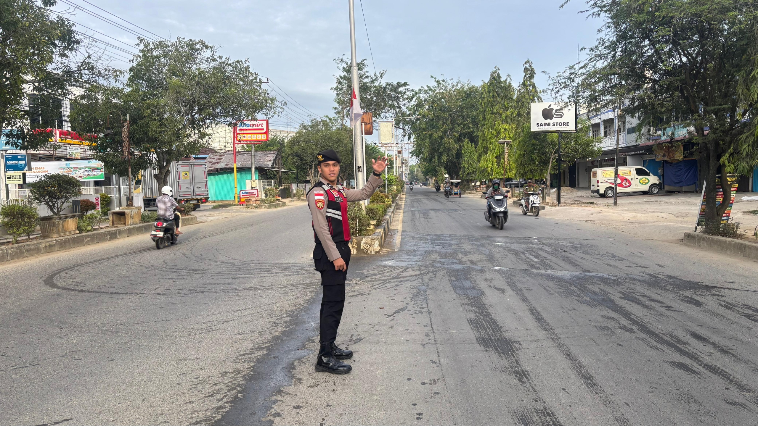Sat Samapta Polres Langsa Gelar Strong Point Pagi di Sejumlah Titik Strategis Kota