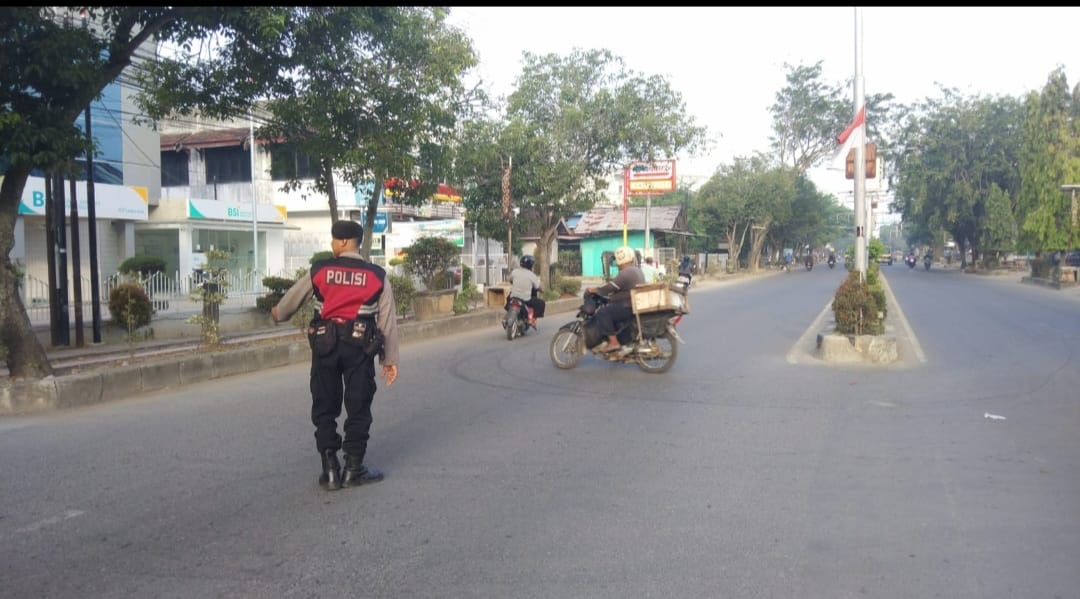 Sat Samapta Polres Langsa Intensifkan Strong Point Pagi di Titik Rawan Lalu Lintas