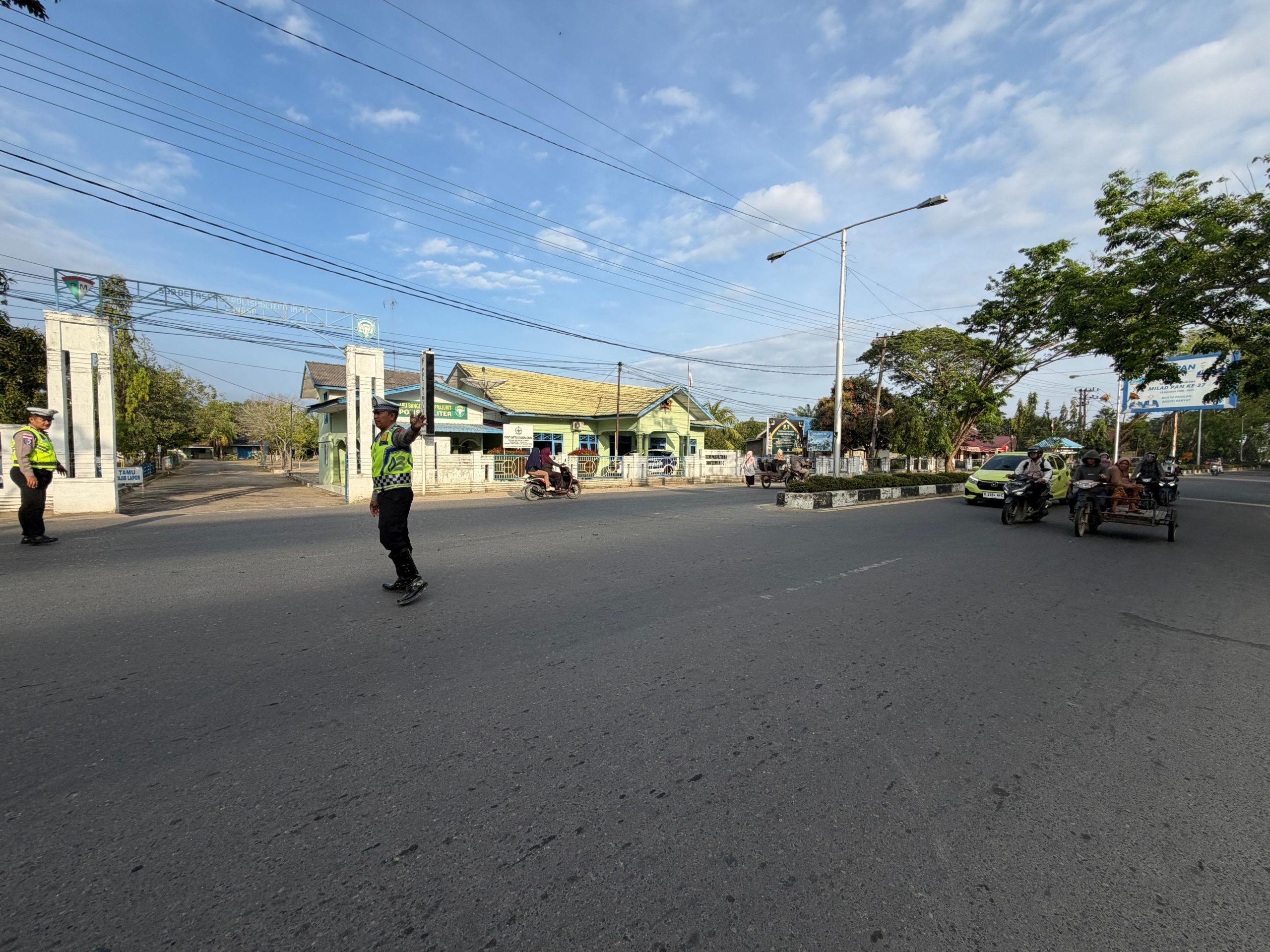 Satlantas Polres Langsa Laksanakan Strong Point Pagi di Sepanjang Jalan Ahmad Yani