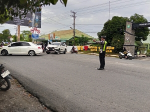 Sat Lantas Polres Langsa Maksimalkan Strong Point Pagi di Sepanjang Jalan Ahmad Yani