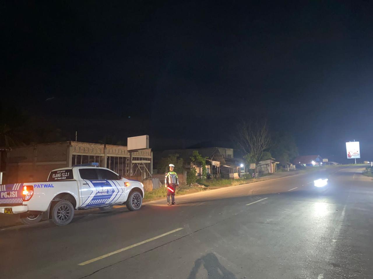 Sat Lantas Polres Langsa Gelar Patroli Blue Light, Antisipasi Kecelakaan di Jalur Nasional