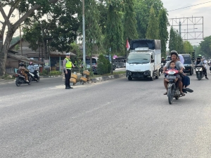 Satlantas Polres Langsa Intensifkan Strong Point Pagi di Jalan Ahmad Yani