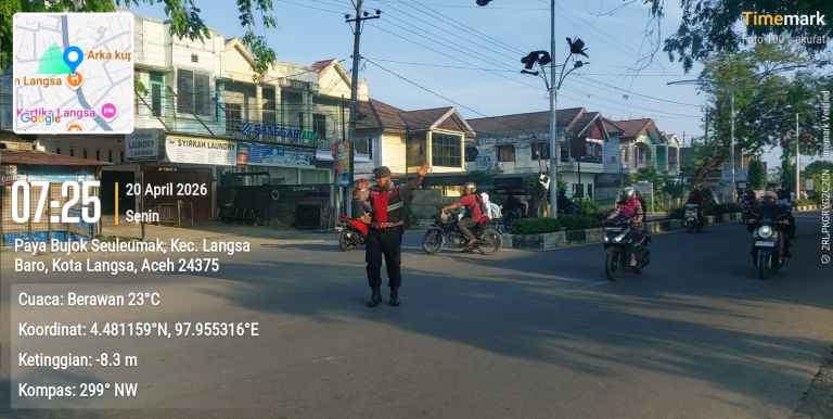 Sat Samapta Polres Langsa Gelar Strong Point Pagi di Sejumlah Titik Strategis Kota