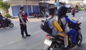 Polsek Rantau Selamat Laksanakan Strong Point Pagi untuk Kelancaran Arus Lalu Lintas