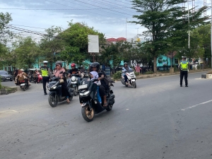 Satlantas Polres Langsa Gelar Strong Point Pagi untuk Kelancaran Arus Lalu Lintas