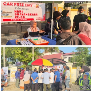 Satlantas Polres Langsa Gelar Pengobatan Gratis dan Edukasi Keselamatan Berlalu Lintas pada Car Free Day Hari Bhayangkara ke-80
