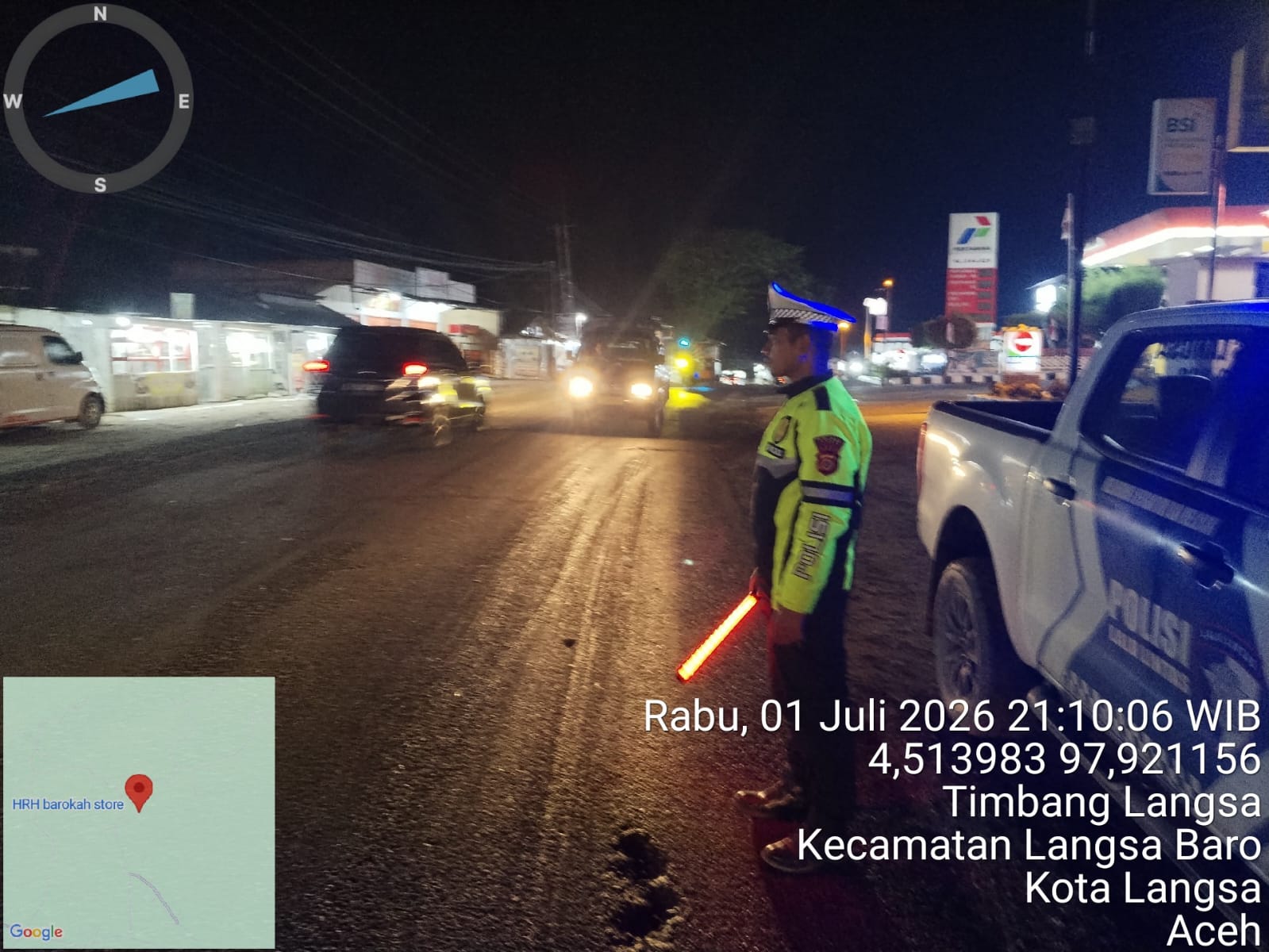 Patroli Blue Light Satlantas Polres Langsa Perkuat Keamanan Jalur Nasional pada Malam Hari