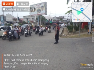 Strong Point pagi Sat Samapta Polres Langsa tingkatkan keamanan dan kelancaran lalu lintas