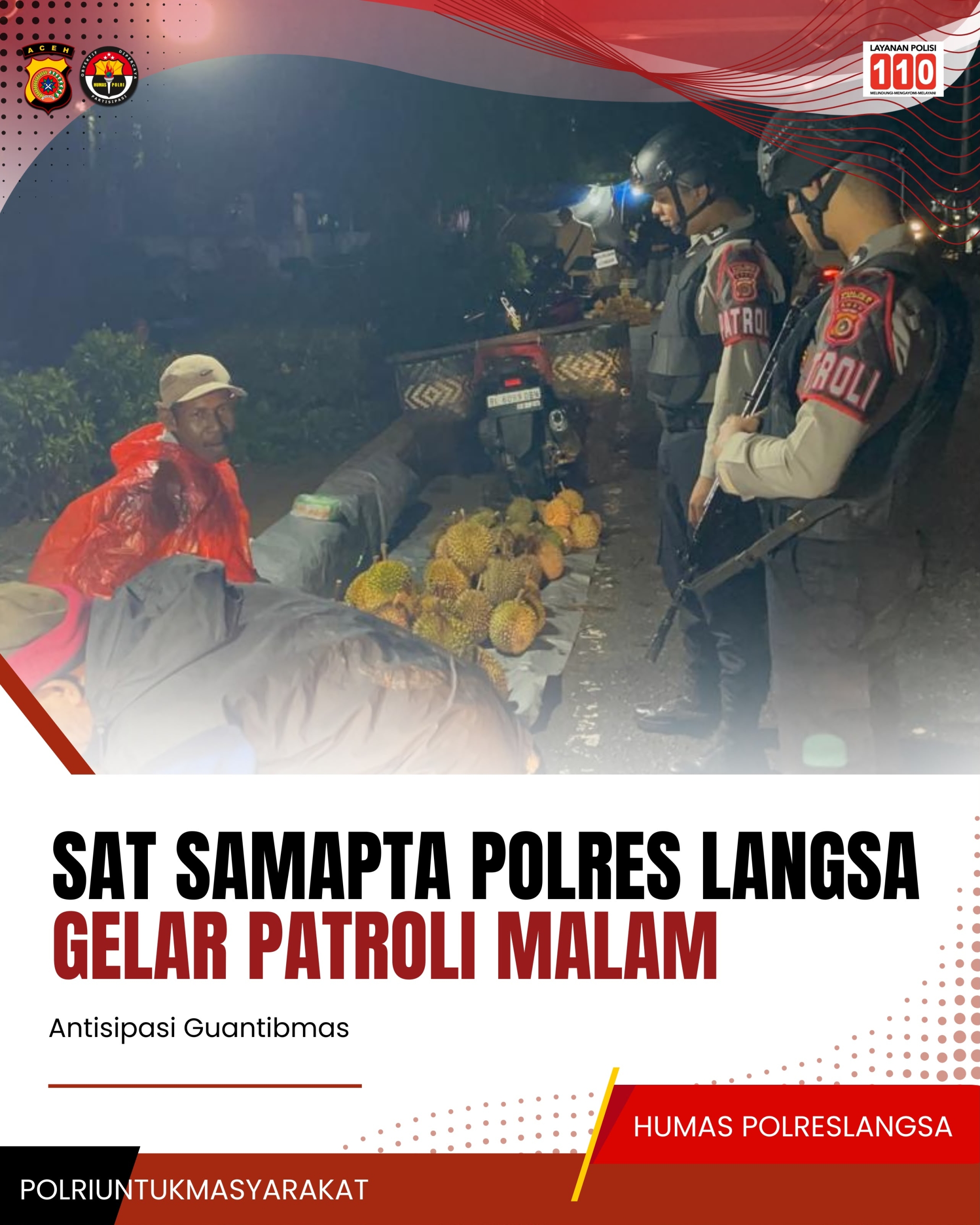 Patroli Perintis Presisi Sat Samapta Polres Langsa Jaga Stabilitas Kamtibmas pada Malam Hari