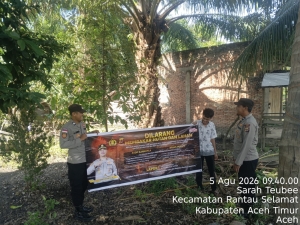 Patroli Karhutla Polsek Rantau Selamat Perkuat Pencegahan Kebakaran Lahan di Gampong Bayeun