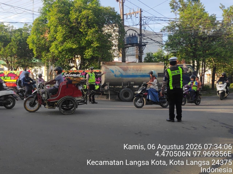 Sat Lantas Polres Langsa Tingkatkan Pelayanan Melalui Strong Point Pagi di Jalur Utama Kota