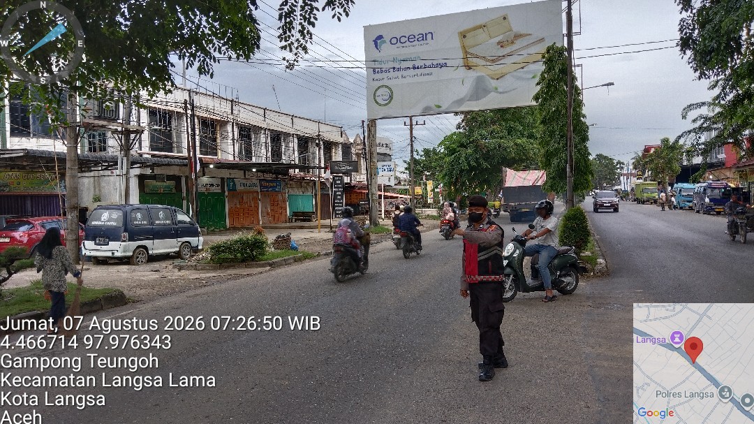Sat Samapta Polres Langsa Optimalkan Strong Point Pagi Demi Kelancaran Arus Lalu Lintas
