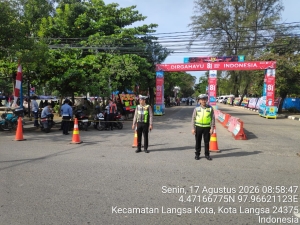 Sat Lantas Polres Langsa Amankan Upacara HUT Ke-81 Kemerdekaan RI Di Lapangan Merdeka