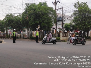 Sat Lantas Polres Langsa Tingkatkan Pelayanan Pagi Melalui Strong Point Di Jalan Ahmad Yani