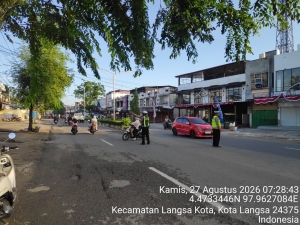 Satlantas Polres Langsa Perkuat Pelayanan Pagi Melalui Strong Point Di Jalan Ahmad Yani