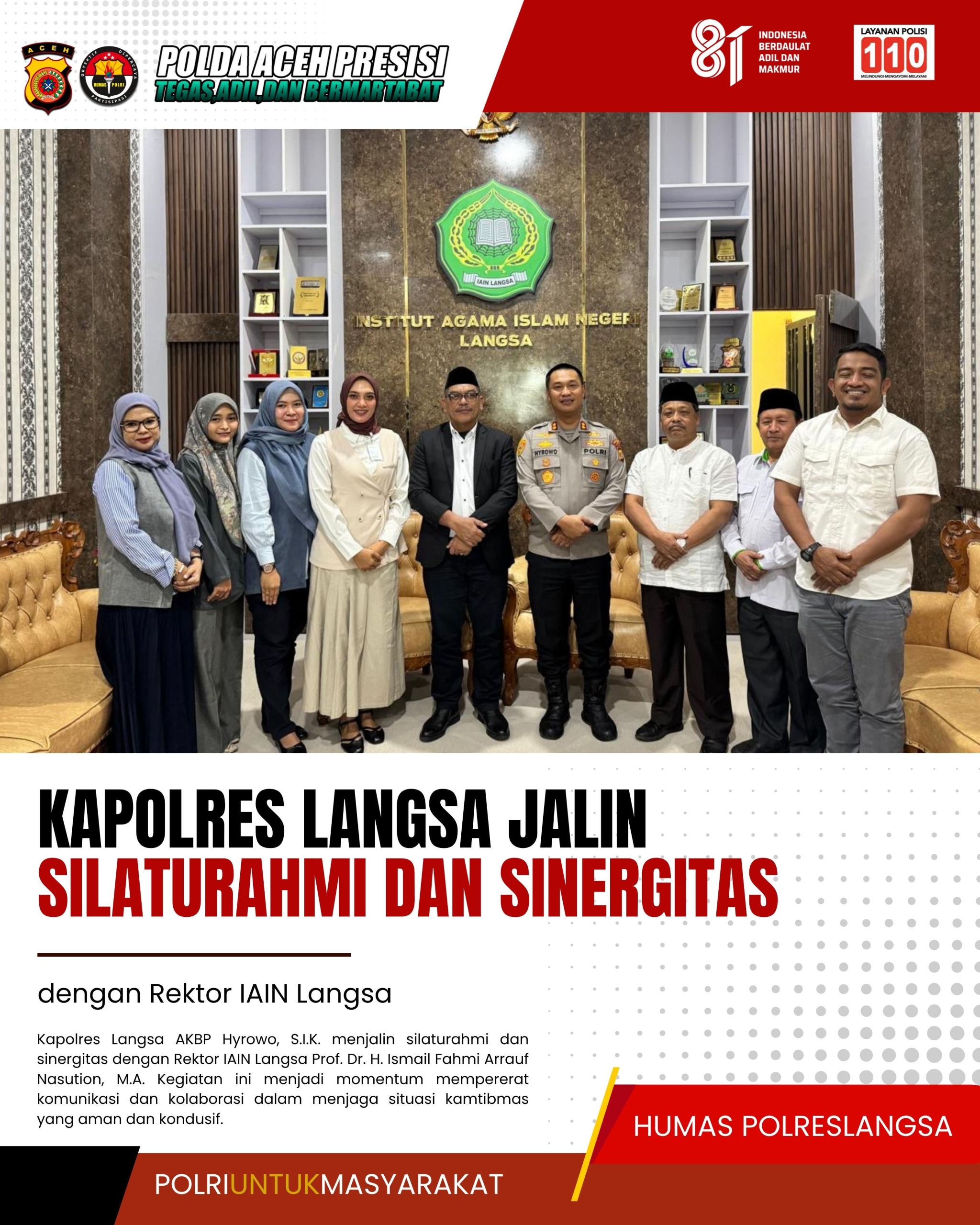Kapolres Langsa Jalin Silaturahmi dan Sinergitas dengan Rektor IAIN Langsa