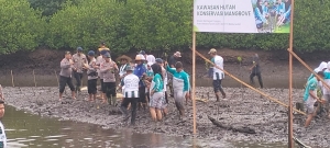 Polsek Langsa Barat Bersama Pelajar Tanam 1.000 Mangrove, Jaga Ekosistem Pesisir