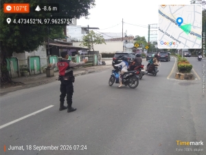 Sat Samapta Polres Langsa Perkuat Strong Point Pagi, Wujudkan Kelancaran Lalu Lintas