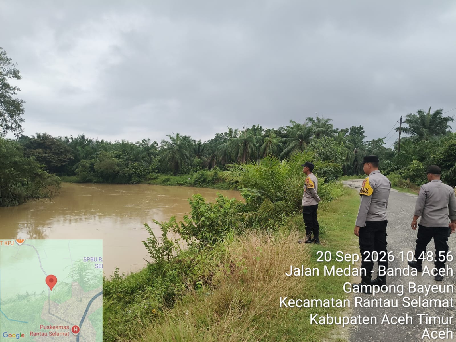 Polsek Rantau Selamat Pantau Debit Krueng Bayeun, Antisipasi Potensi Banjir