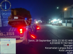 Satlantas Polres Langsa Intensifkan Blue Light Patrol, Antisipasi Balap Liar Di Jalan Ahmad Yani
