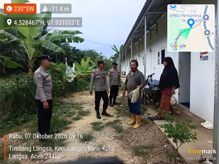 Patroli Harkamtibmas Polsek Langsa Barat Perkuat Pemantauan Aktivitas Masyarakat