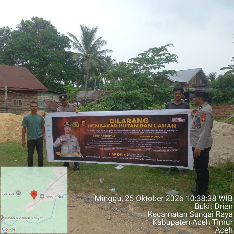 Polsek Sungai Raya Intensifkan Patroli Karhutla Di Gampong Bukit Drien, Cegah Kebakaran Sejak Dini